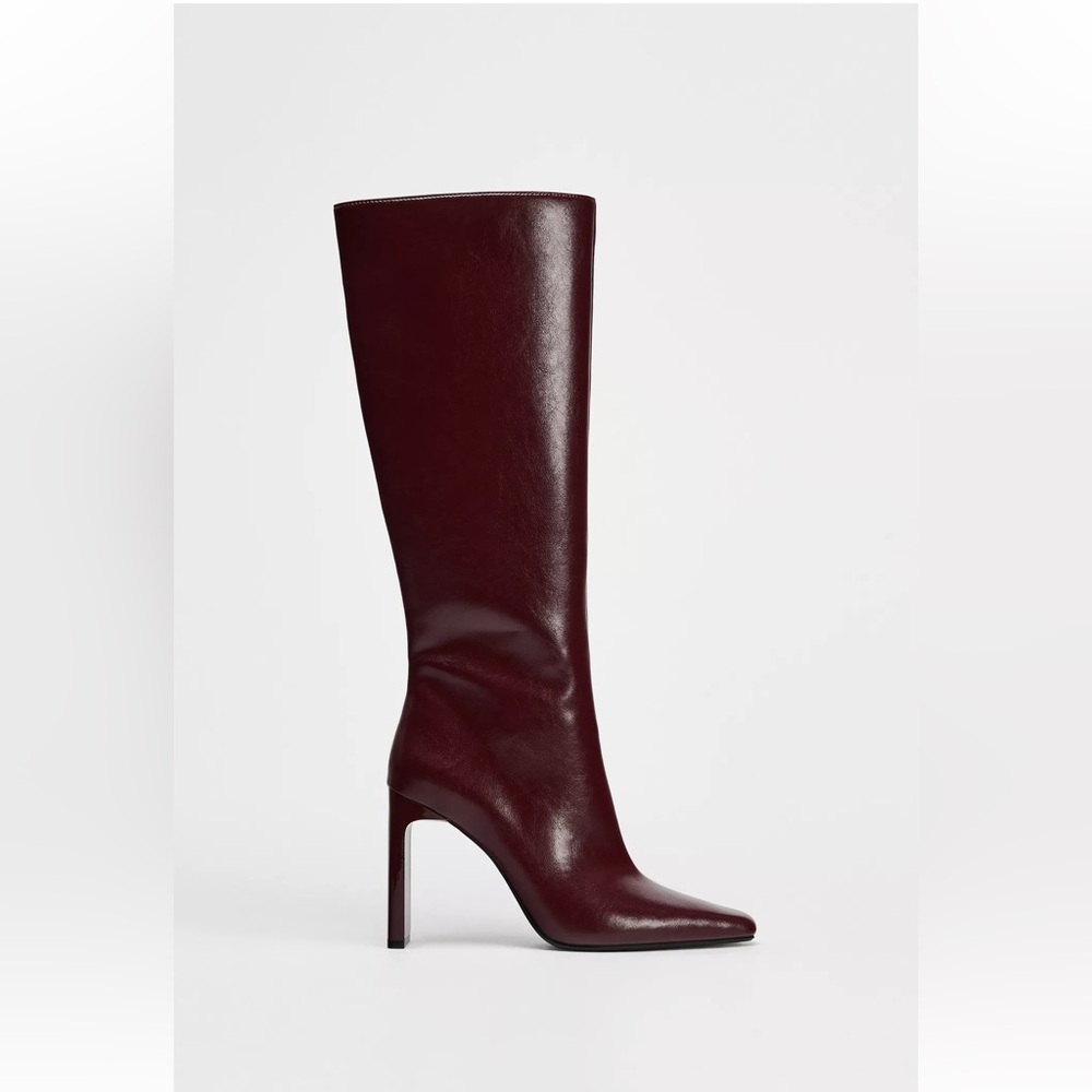 Zara Burgundy Heeled Leather Boots